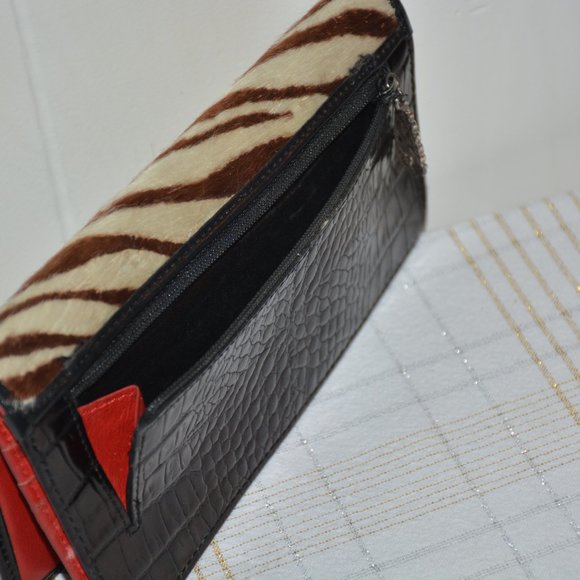 Brighton Black Leather and Cow Fur Wallet - Picture 4 of 5